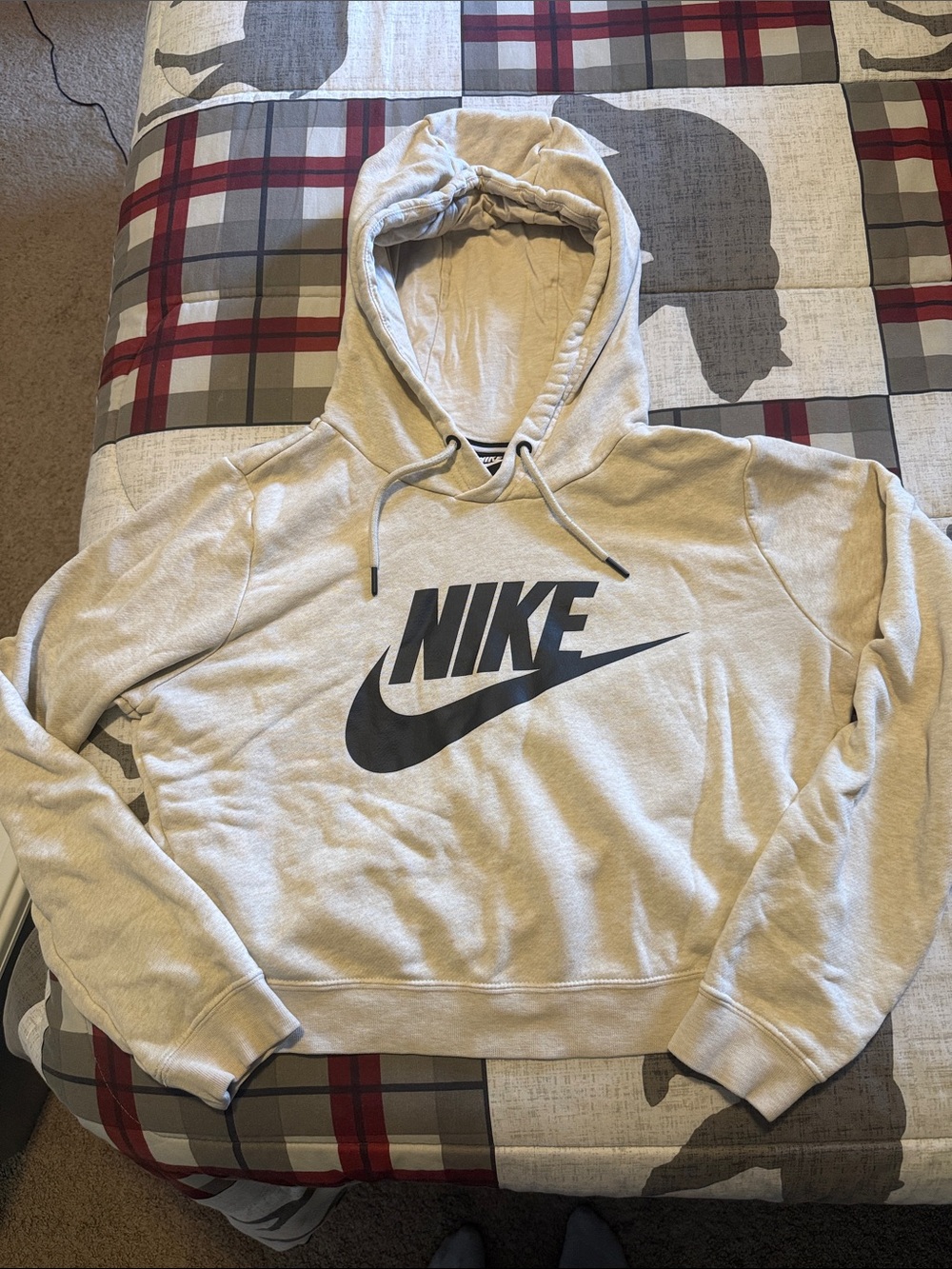 Nike Beige Cropped Hoodie with Black Logo